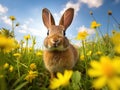 Rabbit, oryctolagus cunniculus, buttercups