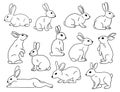 Rabbit Outline Silhouette Vector Set Isolated on White Royalty Free Stock Photo