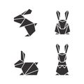 Rabbit paper origami geometric glyph design vector illustration isolated on white