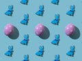 rabbit pattern abstract background pink eggs blue