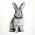 Photorealistic Black And White Bunny Drawing With Bold Defined Lines