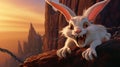 Playful White Rabbit On A Mountain With Disney Animation Style