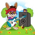 Rabbit playing on electric guitar