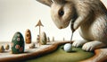 A rabbit playing golf on a miniature golf course Royalty Free Stock Photo