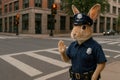Rabbit policeman regulates traffic at a city intersection. Royalty Free Stock Photo