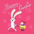 Rabbit Pull Small Cart With Colorful Egg Present Ribbon Sketch Background Happy Easter Holiday Banner