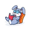 Rabbit read Book with Cute Expression. Animal Vector Icon Illustration, Isolated on Premium Vector Royalty Free Stock Photo