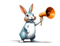 rabbit rights rally: cute bunny makes a statement with a megaphone