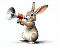 rabbit rights rally: cute bunny makes a statement with a megaphone