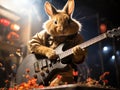 Rabbit rocking guitar on mini stage