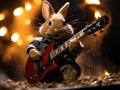 Rabbit rocking guitar on mini stage