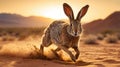 Golden Hare Running Across Desert Sands at Sunset Royalty Free Stock Photo
