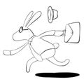 Rabbit running outline black and white