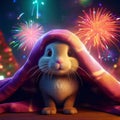 Rabbit scared of fireworks cartoon Royalty Free Stock Photo