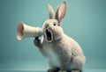 Rabbit screams into the loudspeaker illustration. AI generative