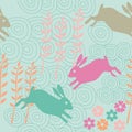 Rabbit seamless texture, endless vector illustration