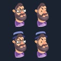 Set of vector bearded men faces hipsters