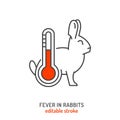 Rabbit sickness and fever icon. Hyperthermia in rabbits.