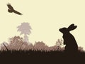 Rabbit silhouette with eagle flying