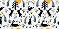 Rabbit silhouette in forest folk style seamless pattern design Royalty Free Stock Photo