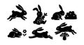 Rabbit silhouette vector set with bunnies in various poses and nature elements for design and decoration Royalty Free Stock Photo