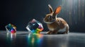 Cute Brown Rabbit Exploring Colorful Crystal Cubes Royalty Free Stock Photo
