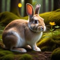 A Rabbit sits in forest