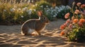 Adorable Wild Rabbit in Sunset Garden Royalty Free Stock Photo