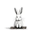 Minimalist Black And White Rabbit Illustration On Wooden Board