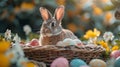 Rabbit Sitting in Basket of Eggs Royalty Free Stock Photo