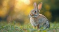 Rabbit Sitting in Grass, Gazing at Camera Royalty Free Stock Photo