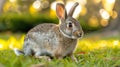 Rabbit Sitting in Grass, Gazing at Camera Royalty Free Stock Photo