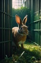 Curious Brown Rabbit Peeking Out From Enclosure in a Lush Green Garden Royalty Free Stock Photo
