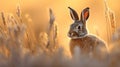 A rabbit is sitting in tall grass, AI Royalty Free Stock Photo