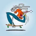 Rabbit on a skateboard with a can of soda. Color illustration is suitable for decorating clothes and posters, as well as company l