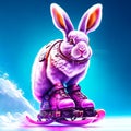 Rabbit on skates. 3D illustration. 3D CG. High resolution. generative AI Royalty Free Stock Photo