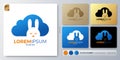 RABBIT sleep on cloud vector illustration Logo design. Blank name for insert your Branding. Designed with examples for all kinds Royalty Free Stock Photo