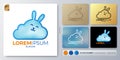 RABBIT sleep on cloud vector illustration Logo design. Blank name for insert your Branding. Designed with examples for all kinds Royalty Free Stock Photo