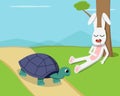 Rabbit sleep under tree while tortoise run on road Royalty Free Stock Photo