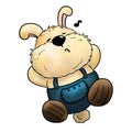 Cartoon rabbit wearing overalls is sleeping and singing color illustration Royalty Free Stock Photo