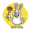 Rabbit Smiling and Holding Rose Flower