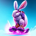 Rabbit on snowboard. 3D illustration. 3D CG. High resolution. Generative AI Royalty Free Stock Photo