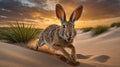 Golden Hour Hare Running in Desert Sands Royalty Free Stock Photo