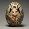 A rabbit statue in an egg