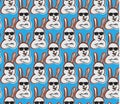 Rabbit stay cool with sun glasses expression happy seamless pattern, bunny cartoon impressive, can be used for t-shirt print, kids