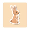 Rabbit sticker illustration. Animal, ears, tail, fluffy. Editable vector graphic design.