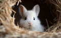 Rabbit in Straw Nest. Generative AI