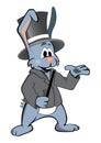Rabbit in suit shows magic ticks Royalty Free Stock Photo