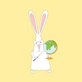 Rabbit symbol of 2023. Geography teacher. Vector hand drawn doodle Royalty Free Stock Photo