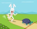 Rabbit and tortoise go to finish line, vector Royalty Free Stock Photo